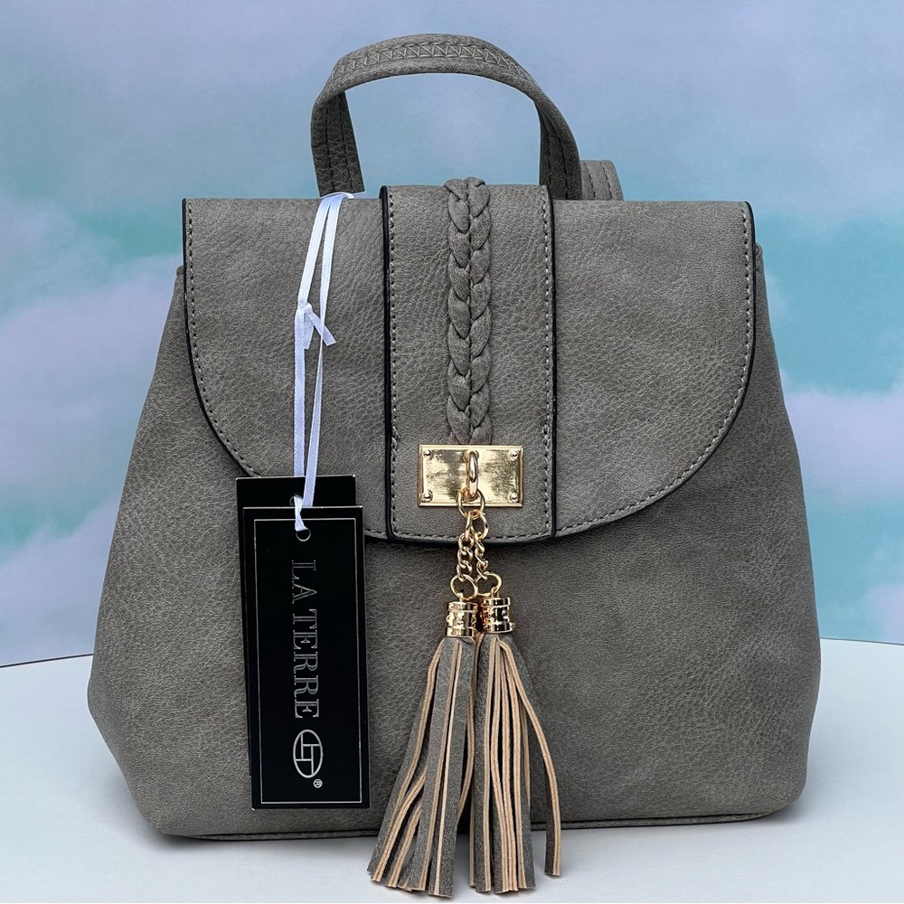 Gray Mini Vegan Leather Backpack Purse